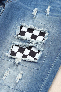 Thumbnail for Checkered Patchwork Mid Waist Distressed Jeans - Mervyns