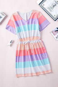 Thumbnail for Color Block Drawstring T-Shirt Dress - Mervyns
