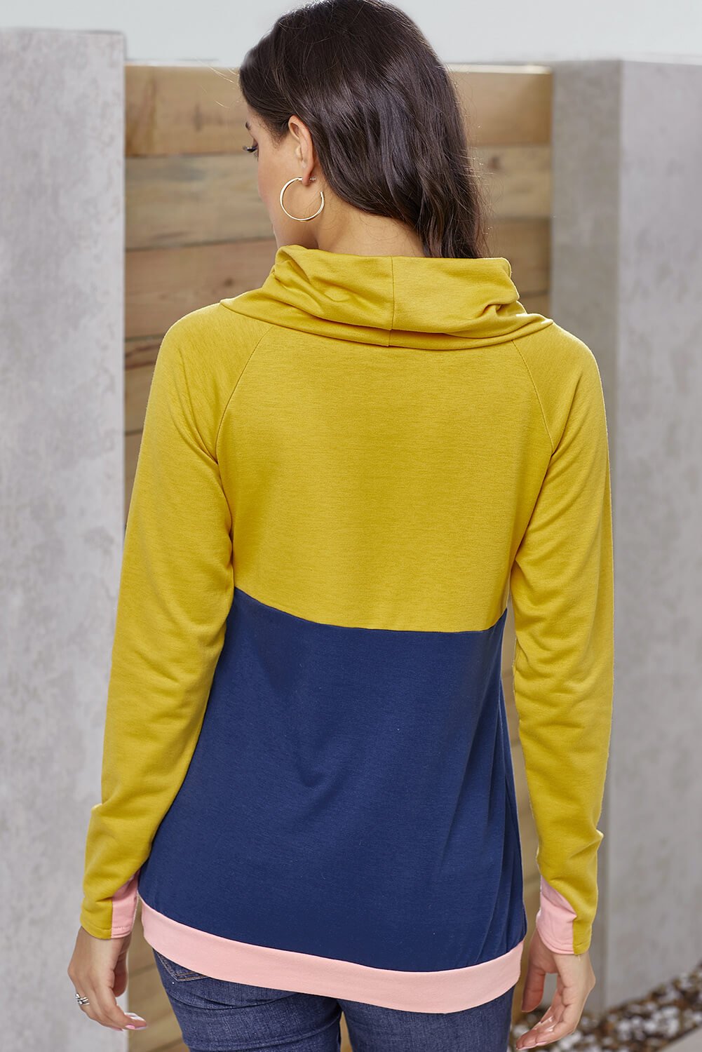 Color Block Raglan Sleeve Drawstring Sweatshirt - Mervyns