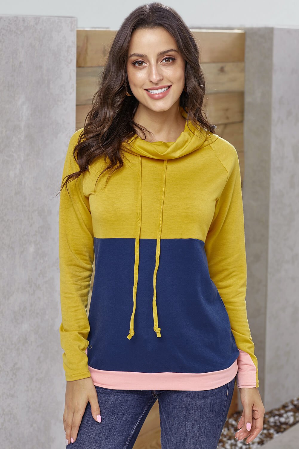 Color Block Raglan Sleeve Drawstring Sweatshirt - Mervyns