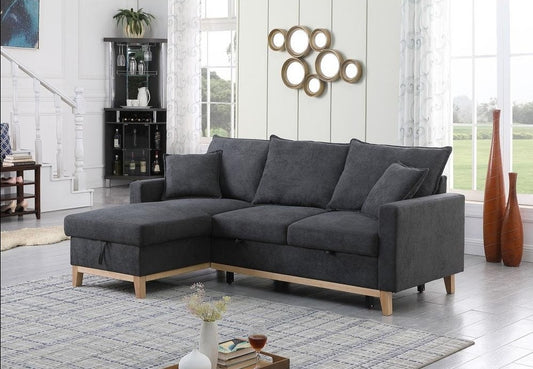 Colton Dark Gray Woven Reversible Sleeper Sectional Sofa with Storage Chaise - Mervyns