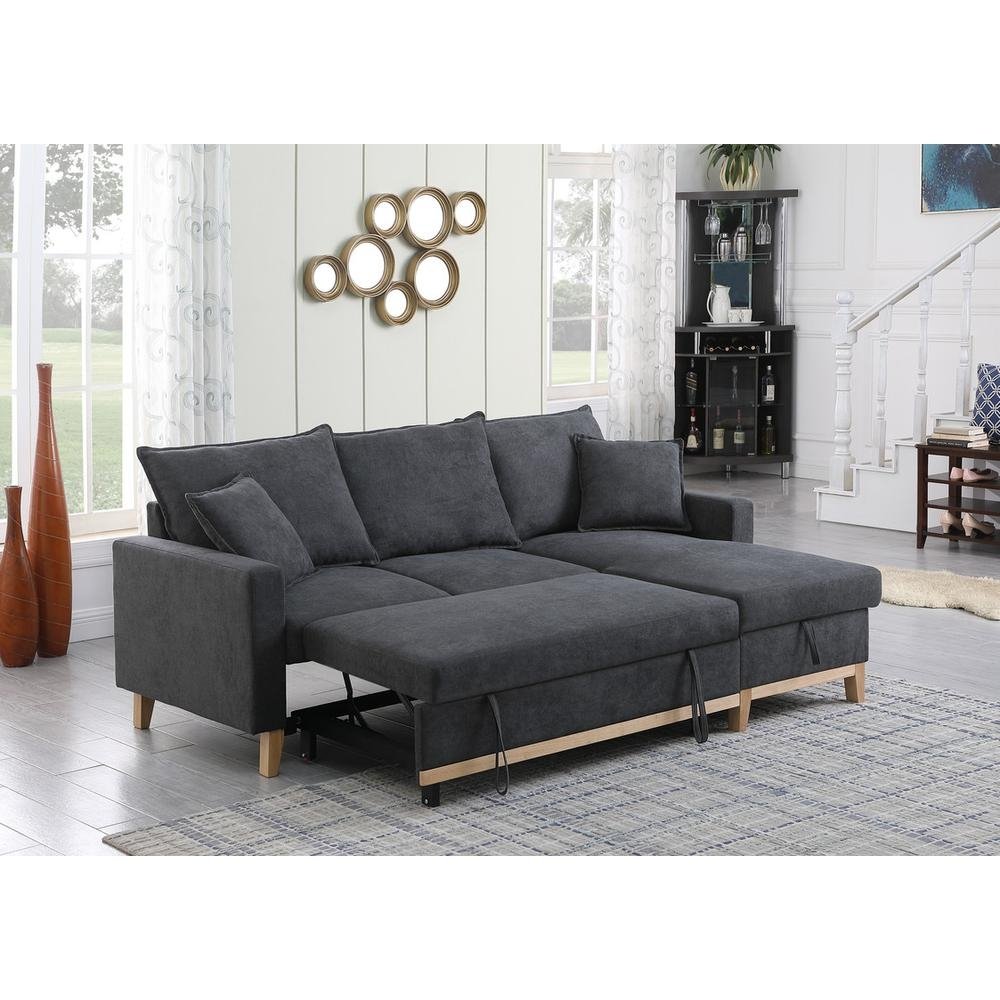 Colton Dark Gray Woven Reversible Sleeper Sectional Sofa with Storage Chaise - Mervyns
