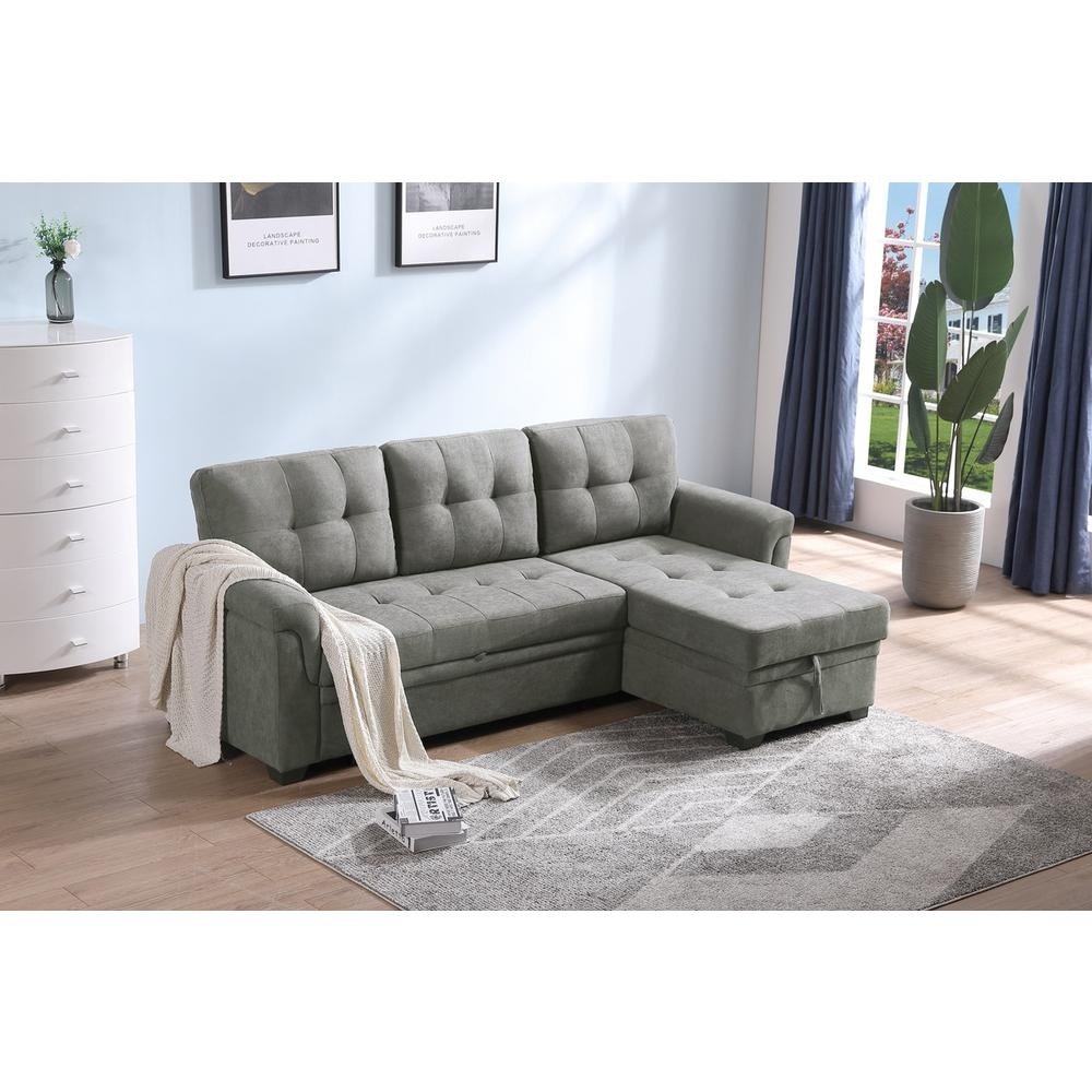 Connor Light Gray Fabric Reversible Sectional Sleeper Sofa Chaise with ...