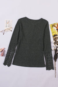 Thumbnail for Crochet Lace Hem Sleeve Button Top - Mervyns