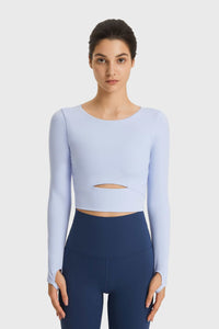 Thumbnail for Cutout Long Sleeve Cropped Sports Top - Mervyns