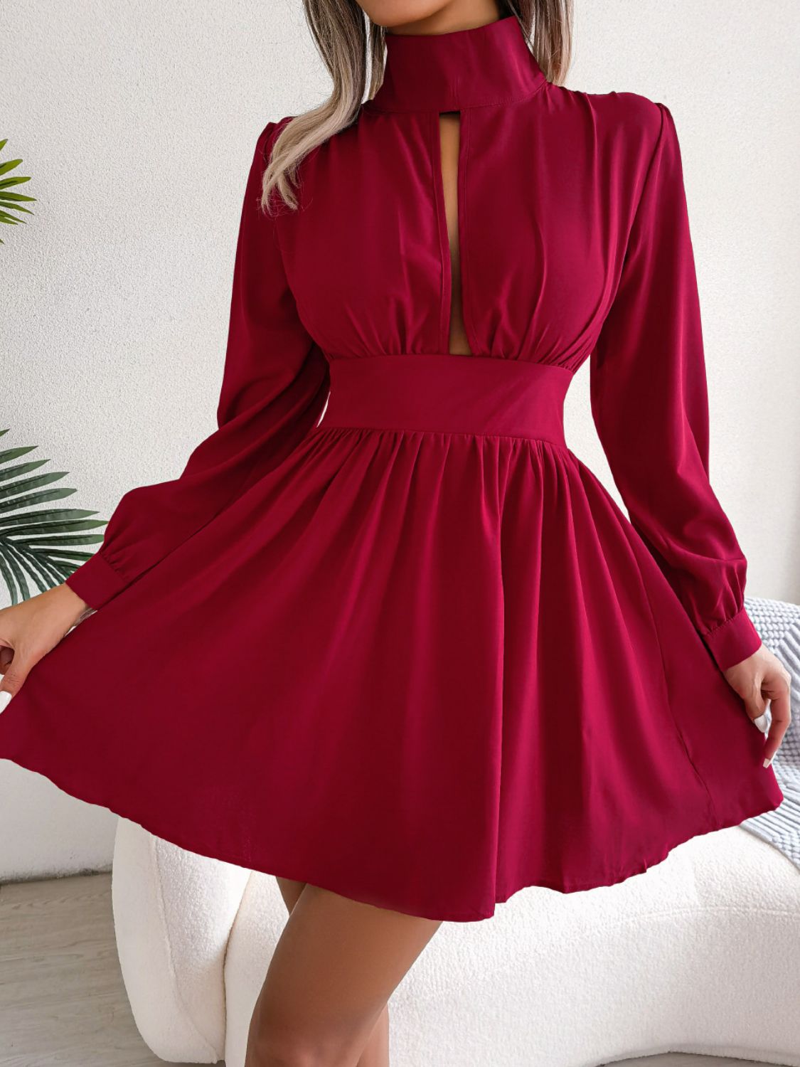 Cutout Turtleneck A-Line Mini Dress Cutout Turtleneck A-Line Mini Dress