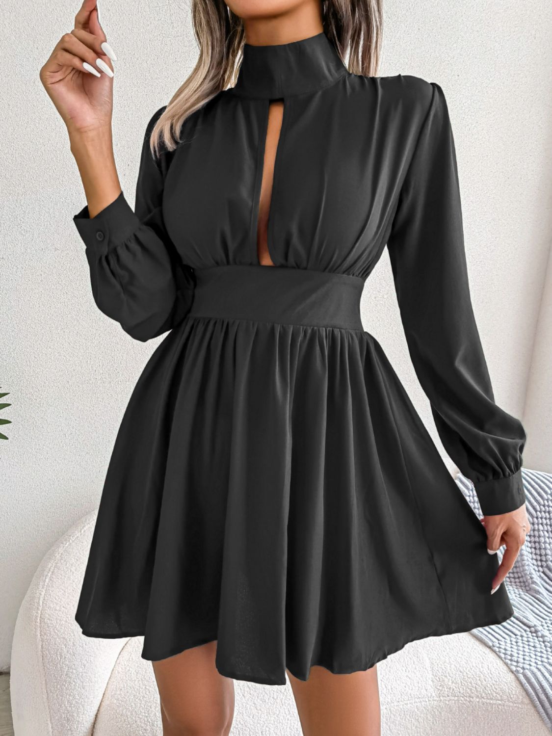Cutout Turtleneck A-Line Mini Dress - Mervyns Cutout Turtleneck A-Line Mini Dress - Mervyns