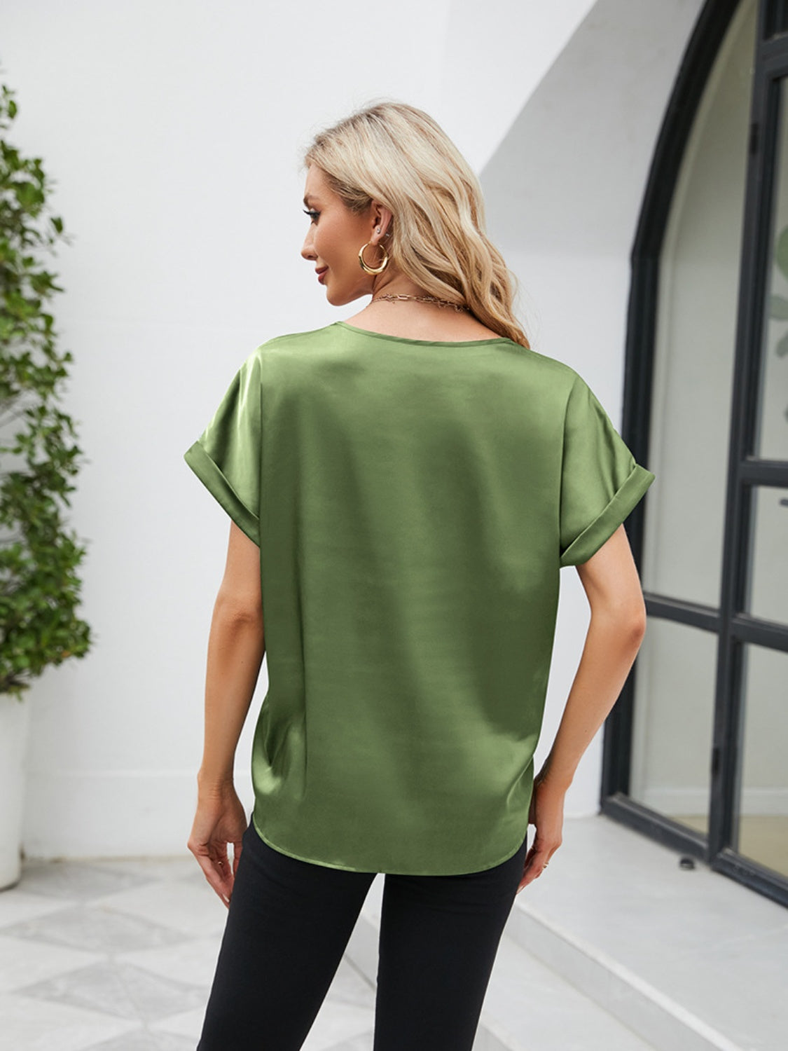 V-Neck Short Sleeve Blouse