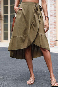 Thumbnail for Elastic Waist Ruffled Skirt with Pockets