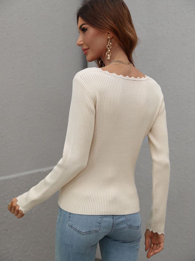 V-Neck Ribbed Knit Top