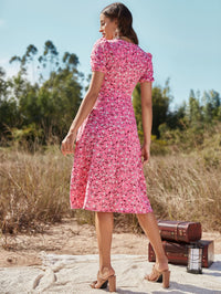 Thumbnail for Floral Ruched Front Slit Dress