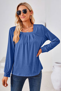 Thumbnail for Square Neck Ruched Long Sleeve Blouse