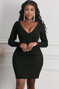 Thumbnail for Long Sleeve Plunge Ribbed Bodycon Dress