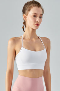 Thumbnail for Ribbed Halter Neck Open Back Cropped Sports Cami