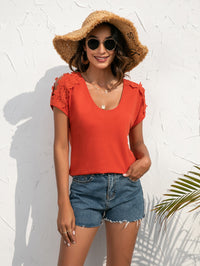 Thumbnail for Spliced Lace Cold-Shoulder Blouse