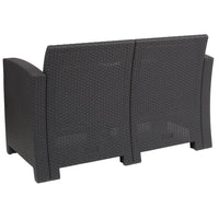 Thumbnail for Dark Gray Faux Rattan Loveseat with All-Weather Light Gray Cushions - Mervyns