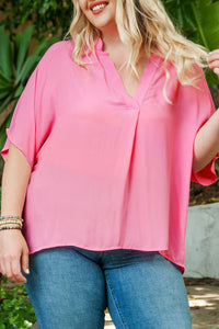 Thumbnail for Plus Size Notched Neck Half Sleeve Blouse