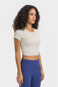 Thumbnail for Round Neck Short Sleeve Cropped Sports T-Shirt