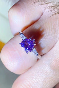 Thumbnail for 1 Carat Moissanite Heart-Shaped Platinum-Plated Ring in Purple