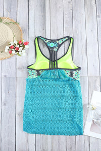 Thumbnail for Floral Spliced Lace Tankini Top
