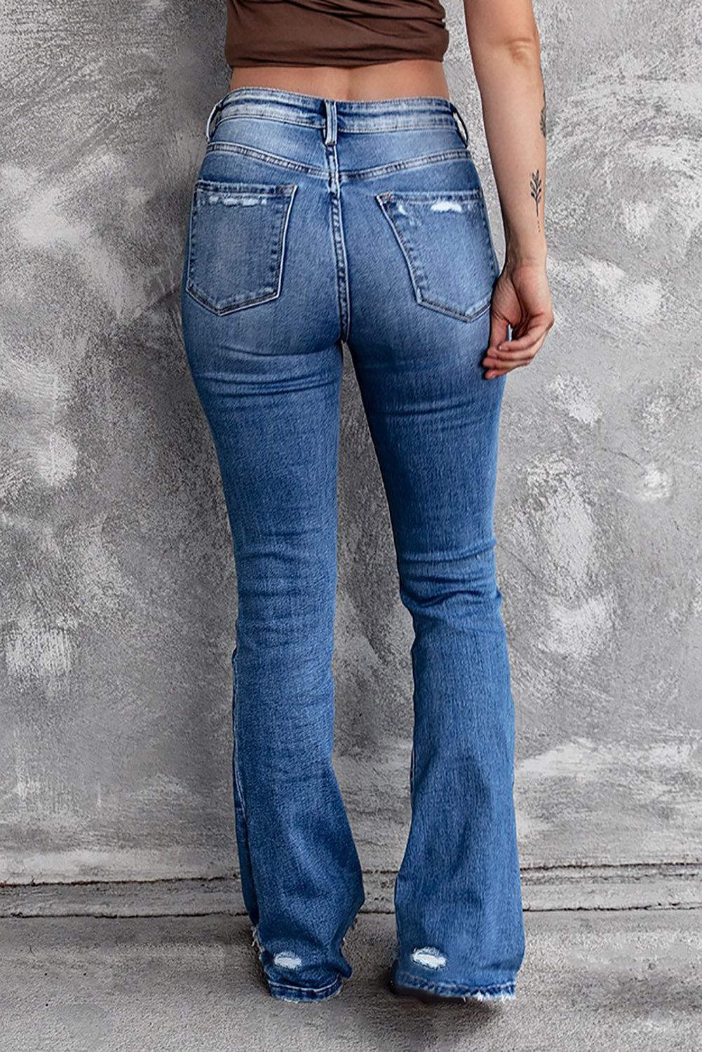 Distressed Flared Jeans with Pockets - Mervyns