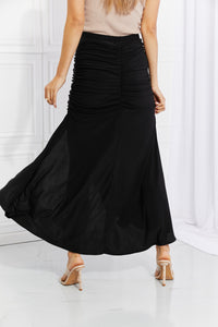 Thumbnail for White Birch Full Size Up and Up Ruched Slit Maxi Skirt in Black