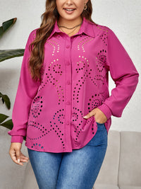 Thumbnail for Plus Size Openwork Collared Neck Long Sleeve Shirt