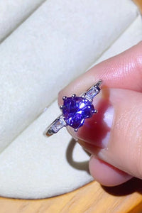 Thumbnail for 1 Carat Moissanite Heart-Shaped Platinum-Plated Ring in Purple