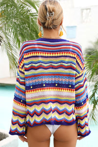 Thumbnail for Multicolored Stripe Round Neck Cover-Up