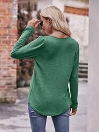Thumbnail for Pleated Detail Curved Hem Long Sleeve Top