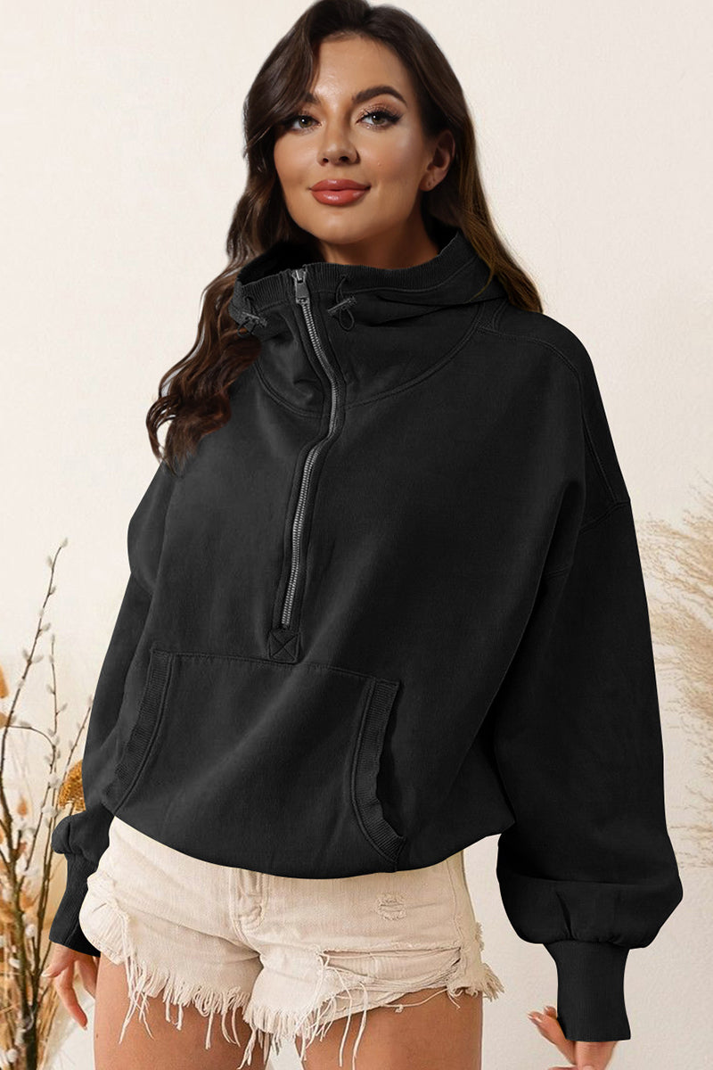 Zip-Up Dropped Shoulder Hoodie