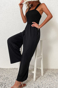 Thumbnail for Smocked Sleeveless Wide Leg Jumpsuit with Pockets