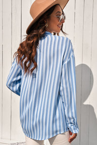 Thumbnail for Striped Button-Up Dropped Shoulder Shirt