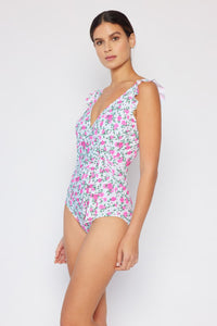 Thumbnail for Marina West Swim Full Size Float On Ruffle Faux Wrap One-Piece in Roses Off-White