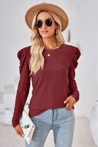 Thumbnail for Round Neck Puff Sleeve Blouse