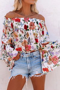 Thumbnail for Printed Off Shoulder Flare Sleeve Blouse