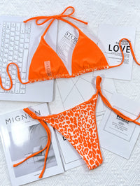 Thumbnail for Leopard Print Halter Neck Tie Side Bikini Set