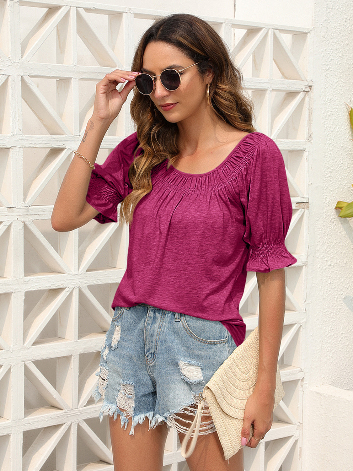 Ruched Short Sleeve Blouse