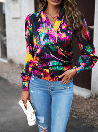 Thumbnail for Printed Surplice Neck Long Sleeve Blouse