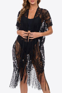 Thumbnail for Fringe Trim Lace Cover-Up Dress