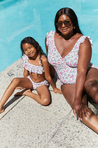 Thumbnail for Marina West Swim Full Size Float On Ruffle Faux Wrap One-Piece in Roses Off-White