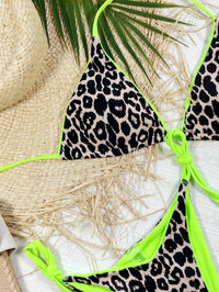 Thumbnail for Leopard Print Halter Neck Tie Side Bikini Set