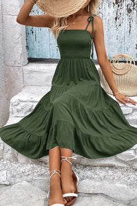 Thumbnail for Tie-Shoulder Tiered Midi Dress