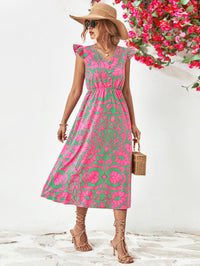 Thumbnail for Floral V-Neck Cap Sleeve Dress
